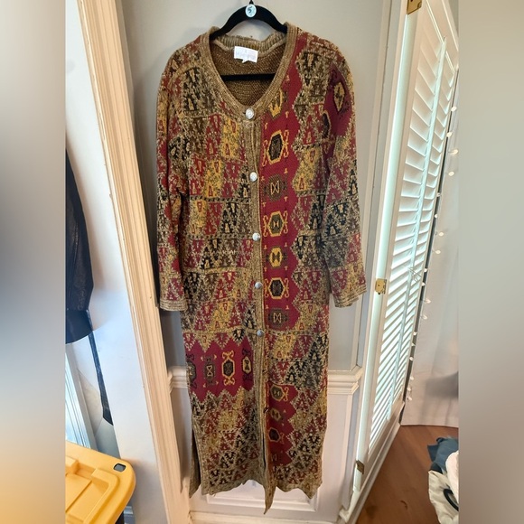 Soft Surroundings Boho Aztec Knit Duster Cardigan Sweater Coat Long Medium - Picture 6 of 7